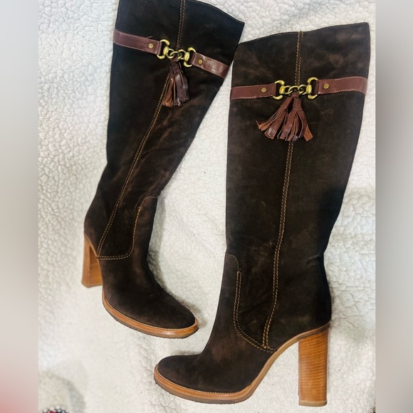 Vintage Brown leather upper boots size 9.5 to 10 fits very good condition - Picture 1 of 14